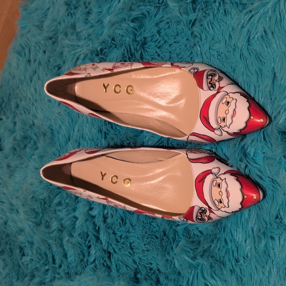 Santa Print Women's Shoes - Red and White. Worn Only Once